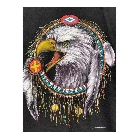 Vintage Thunder Sportswear T Shirt Bald Eagle Dream Catcher Mens Size Medium 90s - Picture 12 of 16